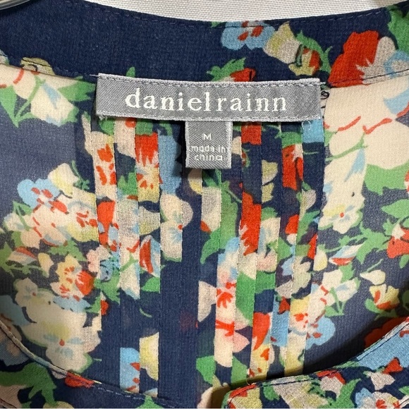 DANIEL RAINN FLORAL MIXED PRINT SEMI-SHEER PLEATED POP-OVER TUNIC BABYDOLL SzM - Picture 4 of 8